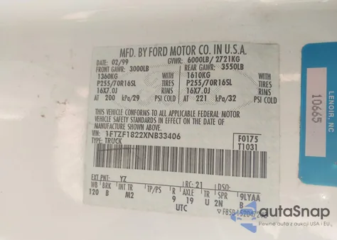 1999 Ford F-150 Work Series/Xl/Xlt z USA, uszkodzony, nr VIN 1FTZF1822XNB33406